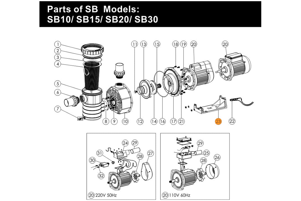 Подставка насоса SB15-30 Emaux (01111032/01101023 - 01111031/01101024)